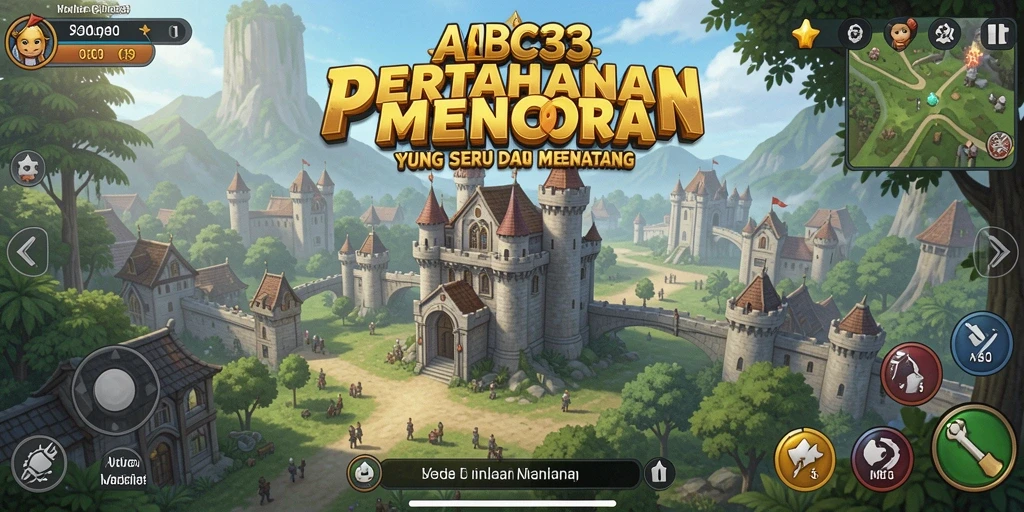 Screenshot gameplay ABC33 menampilkan pertempuran menara yang mendebarkan.