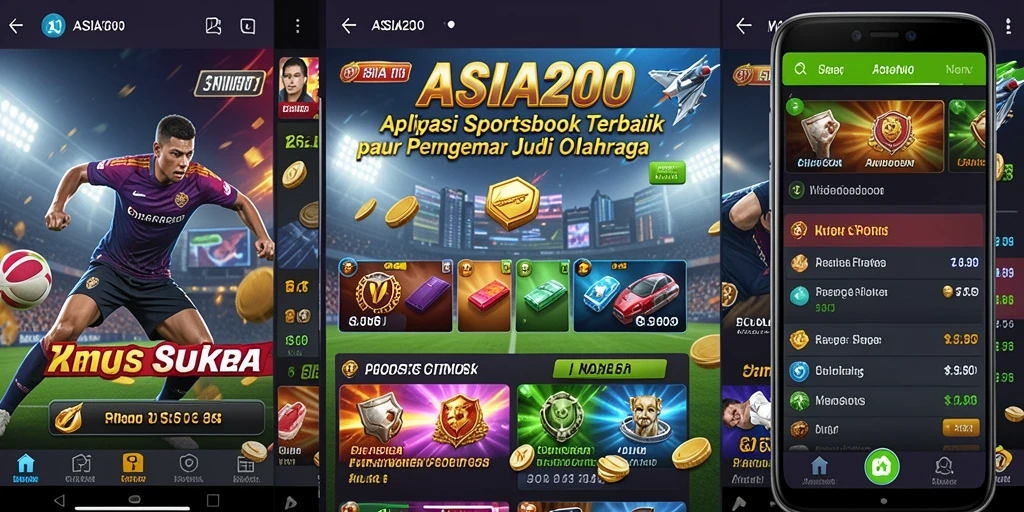 Tampilan antarmuka aplikasi ASIA200 dalam taruhan olahraga.