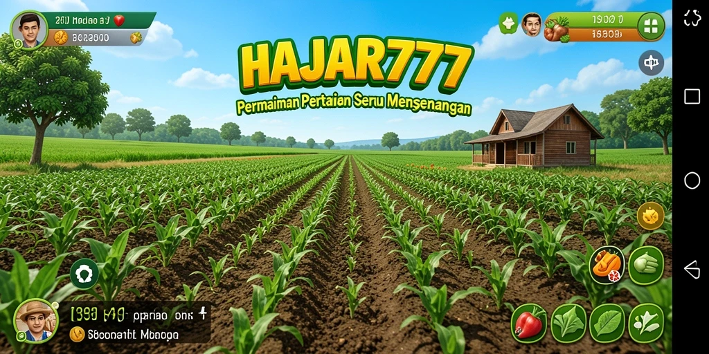 Tampilan gameplay seru di HAJAR777 dengan aktivitas pertanian yang beragam.