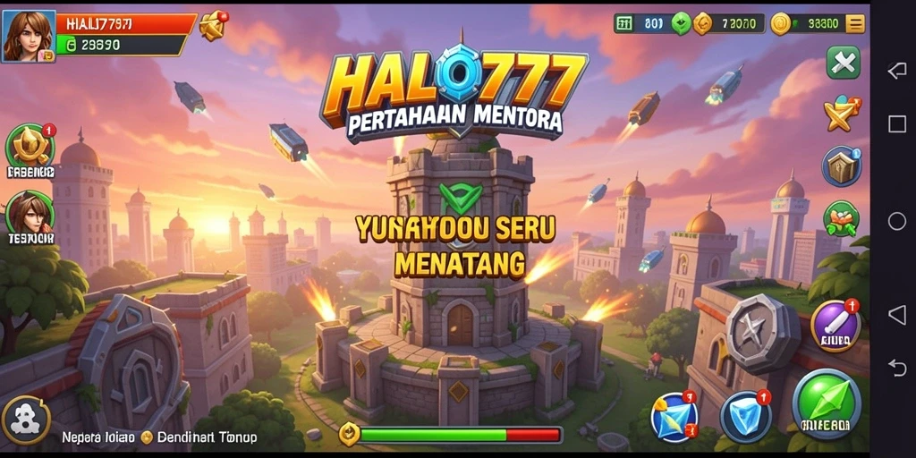 Tangkapan layar gameplay HALO777 menampilkan pertahanan menara yang intens.