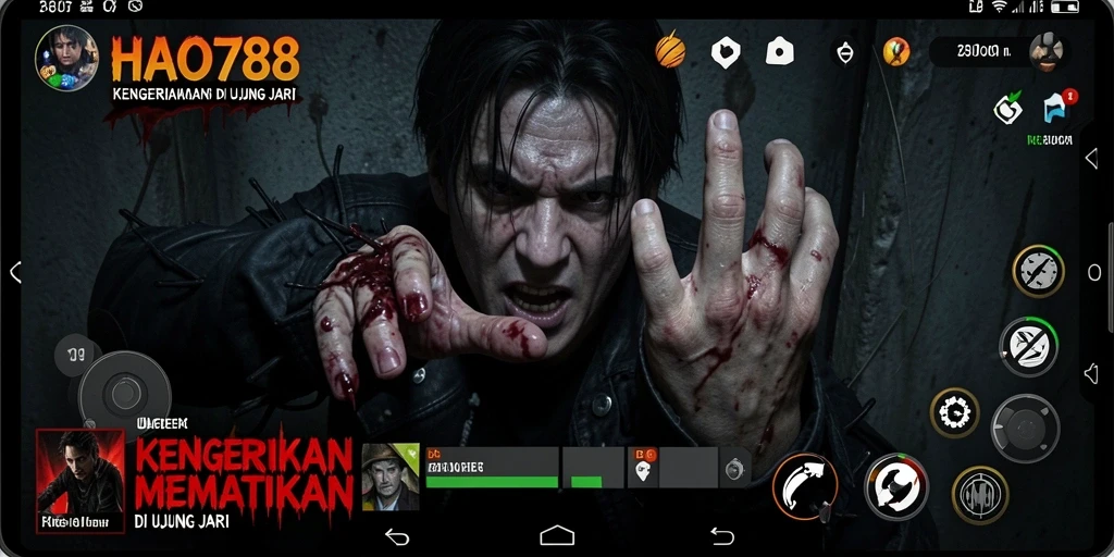 Screenshot utama HAO788 menampilkan karakter utama di lingkungan yang gelap dan menyeramkan.