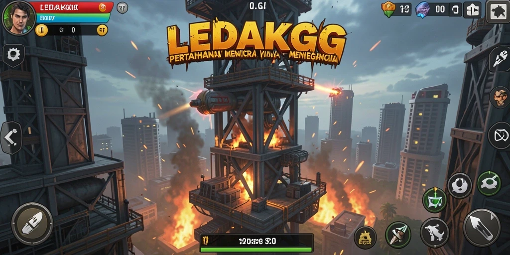 Menampilkan aksi menegangkan dalam pertahanan menara gameplay.
