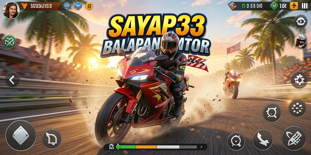 Screenshot utama SAYAP33 menampilkan aksi balapan yang seru dan mendebarkan.