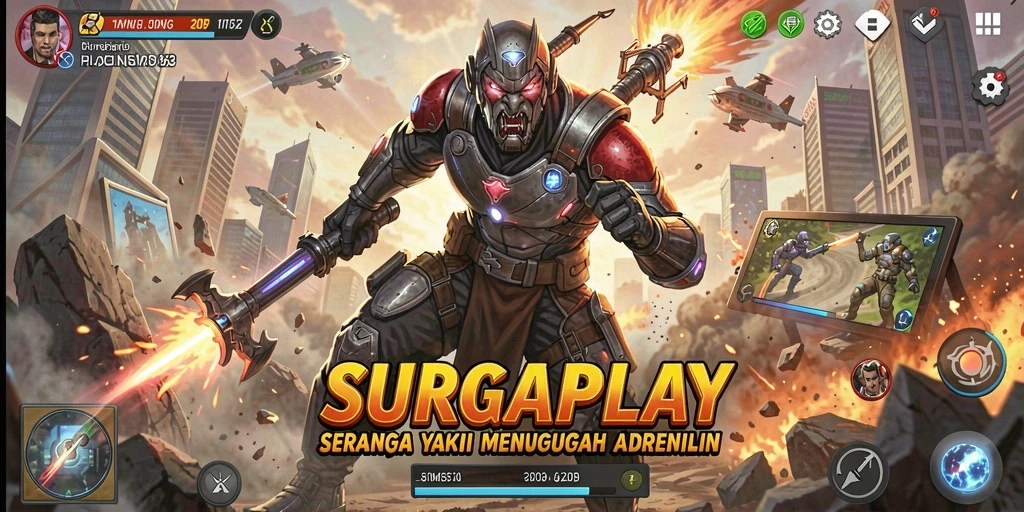 Tampilan utama gameplay SURGAPLAY yang menegangkan dan penuh aksi.