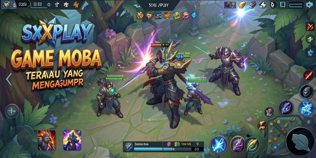 Tampilan gameplay MOBA SXXPLAY yang seru dan dinamis.