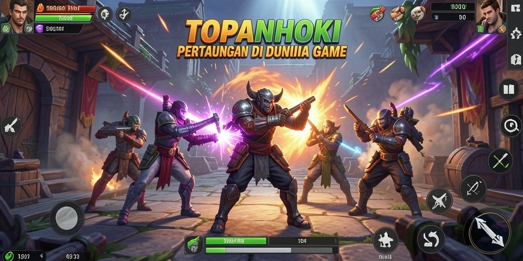 Screenshot gameplay TOPANHOKI dengan pertarungan mendebarkan.