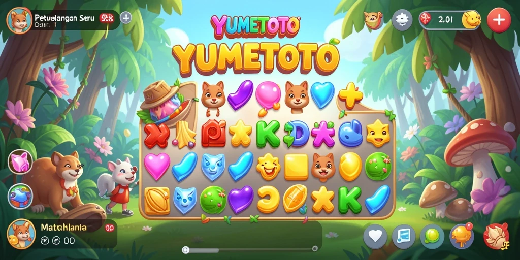 Tampilan menarik gameplay Match-3 YUMETOTO yang penuh warna.